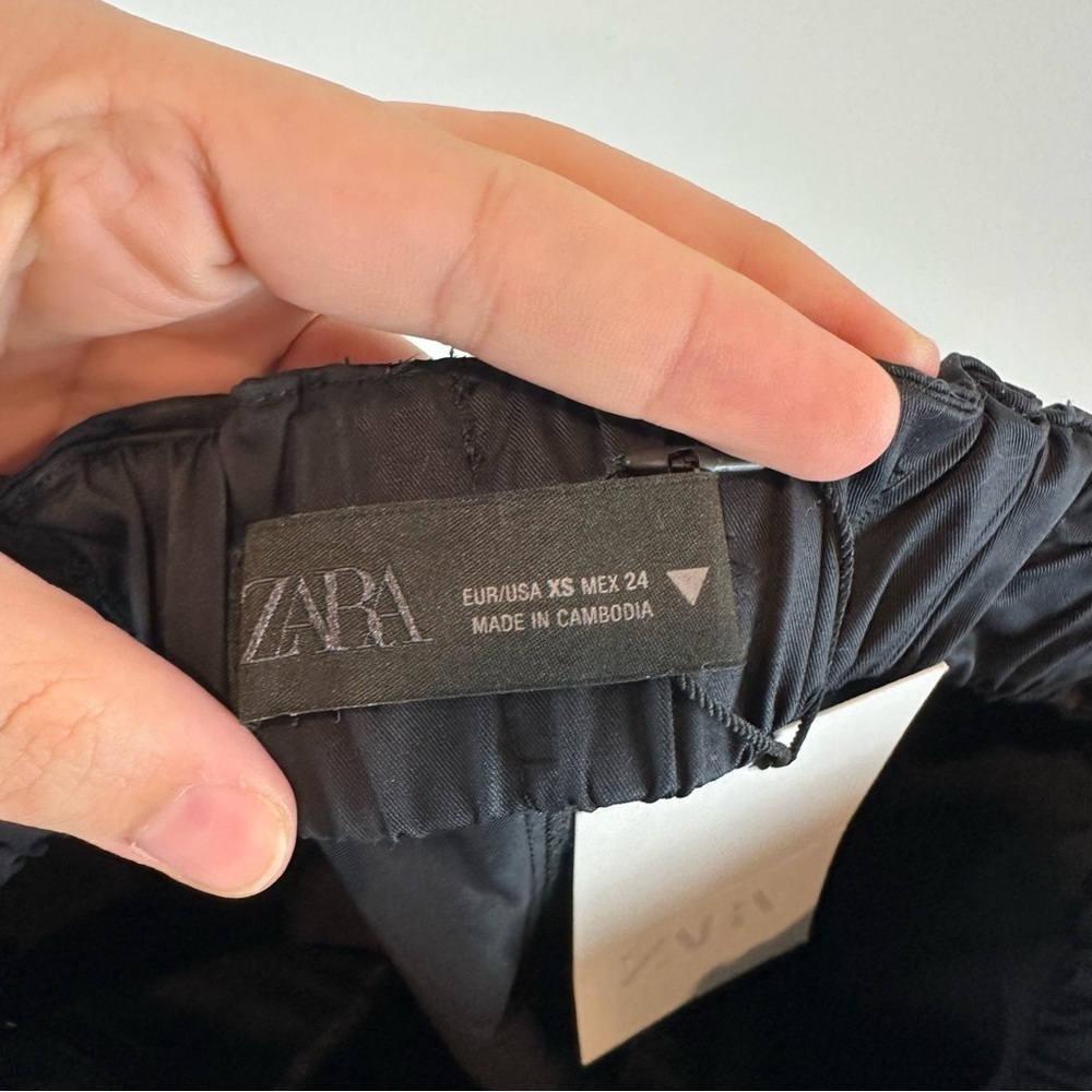 NEW Zara Black Wide Leg 100% Cotton Career Minimalist Cropped Pants Size XS - Picture 4 of 6